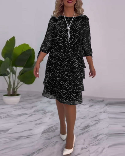 Zofia™ | Elegancka Sukienka w Kropki z Warstwowym Fasonem